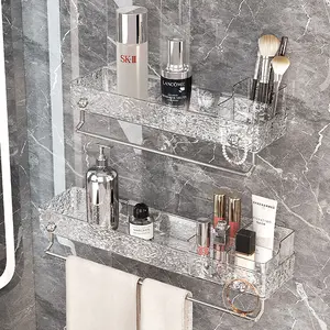High-End Drill-Free Bathroom Shelf - Wall-Mounted Vanity Organizer for Cosmetics & Toiletries
