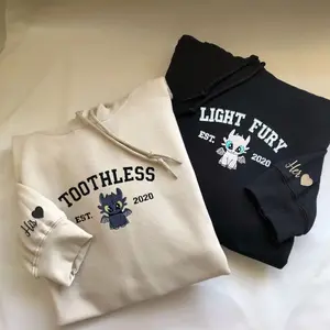 "Toothless And Light Fury Couple" Custom Embroidered Couple Matching Hoodies