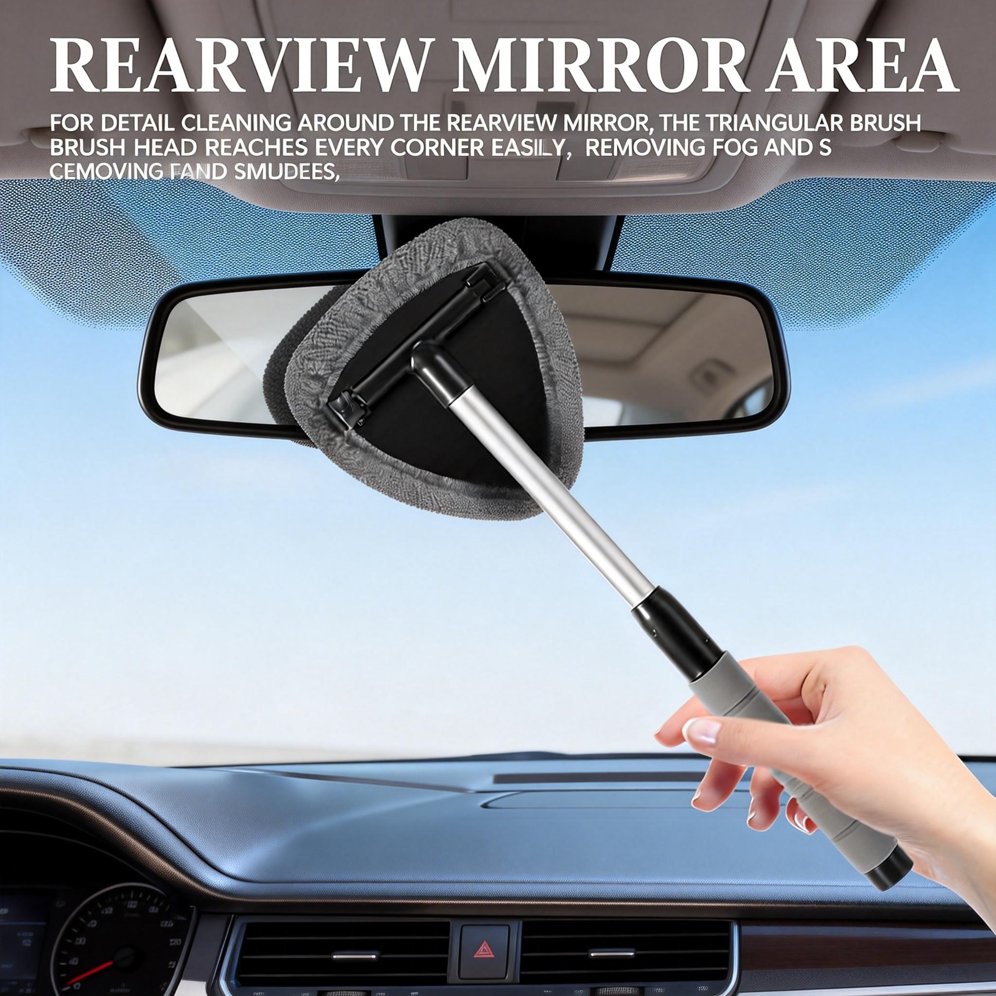 Windshield Cleaning Tool, Car Interior Window Cleaning Kit with Extendable Handle & 3Microfiber Pads, Auto Inside Glass Wiper Kit for Car & Home Windows