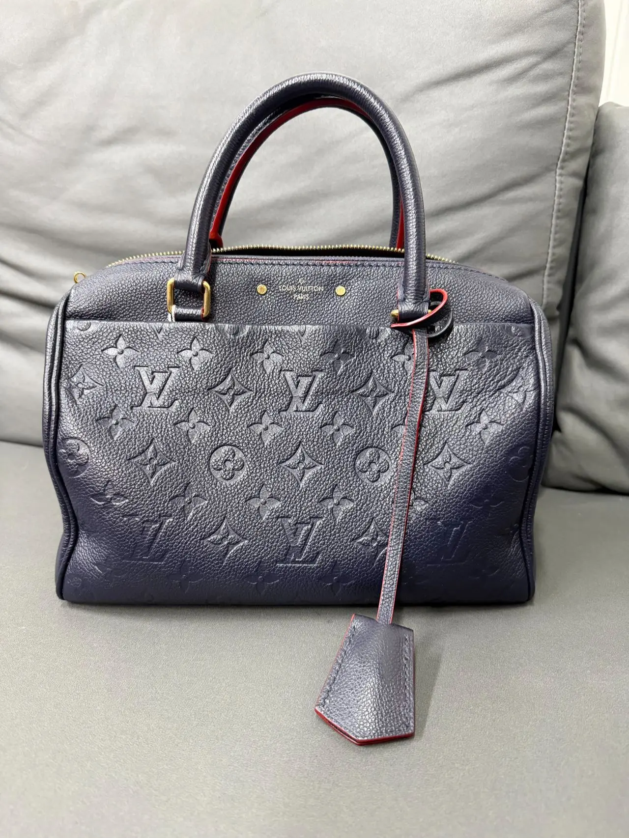 Pre-owned Louis Vuitton leather Top handle bags Speedy Bandouliere 25 navy blue Monogram Empreinte (bf 12）JXFK00218