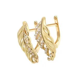 Leaf Design Drop Earrings - 14K Gold-Plated