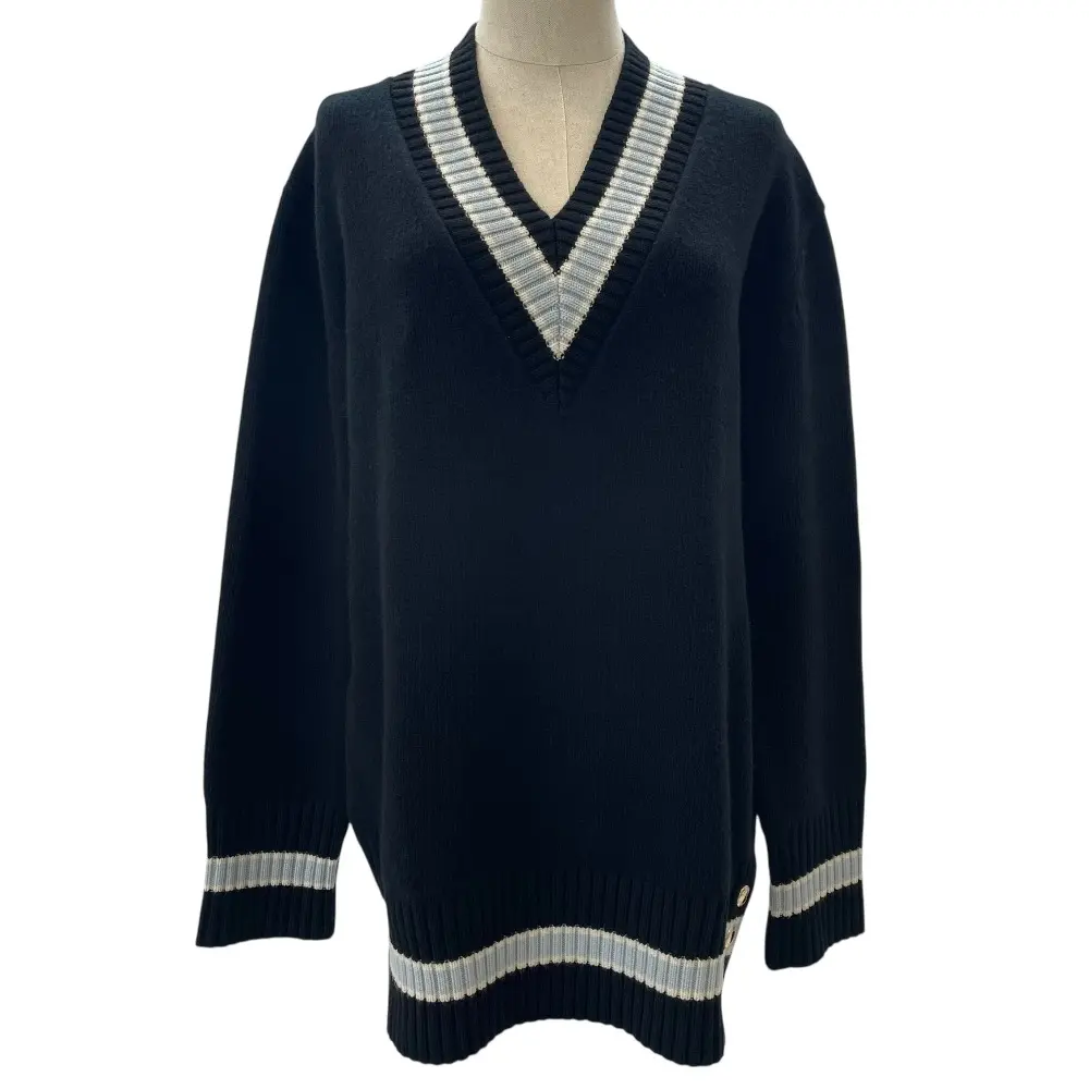 Pre-owned BURBERRY Cotton Small Leather Goods V neck Wool Knit Sweater