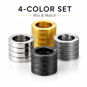 4-Color Stackable Fidget Ring Set, Foldable 4 Finger Thumb Ring Bundle, Textured & Smooth Stainless Steel Band Rings, Gothic Unisex Jewelry Gift