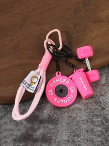 Sports trend cool decoration accessories, fitness elements personalized keychain, Stylish keychain, with dumbbell barbell decoration design, woven hanging rope, can be used as bag decoration and carried around, Wristlet Strap, Stylish Keyring