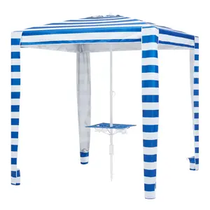 6 Ft Blue and White Stripe Beach Umbrella, Sun Protection Mainstays