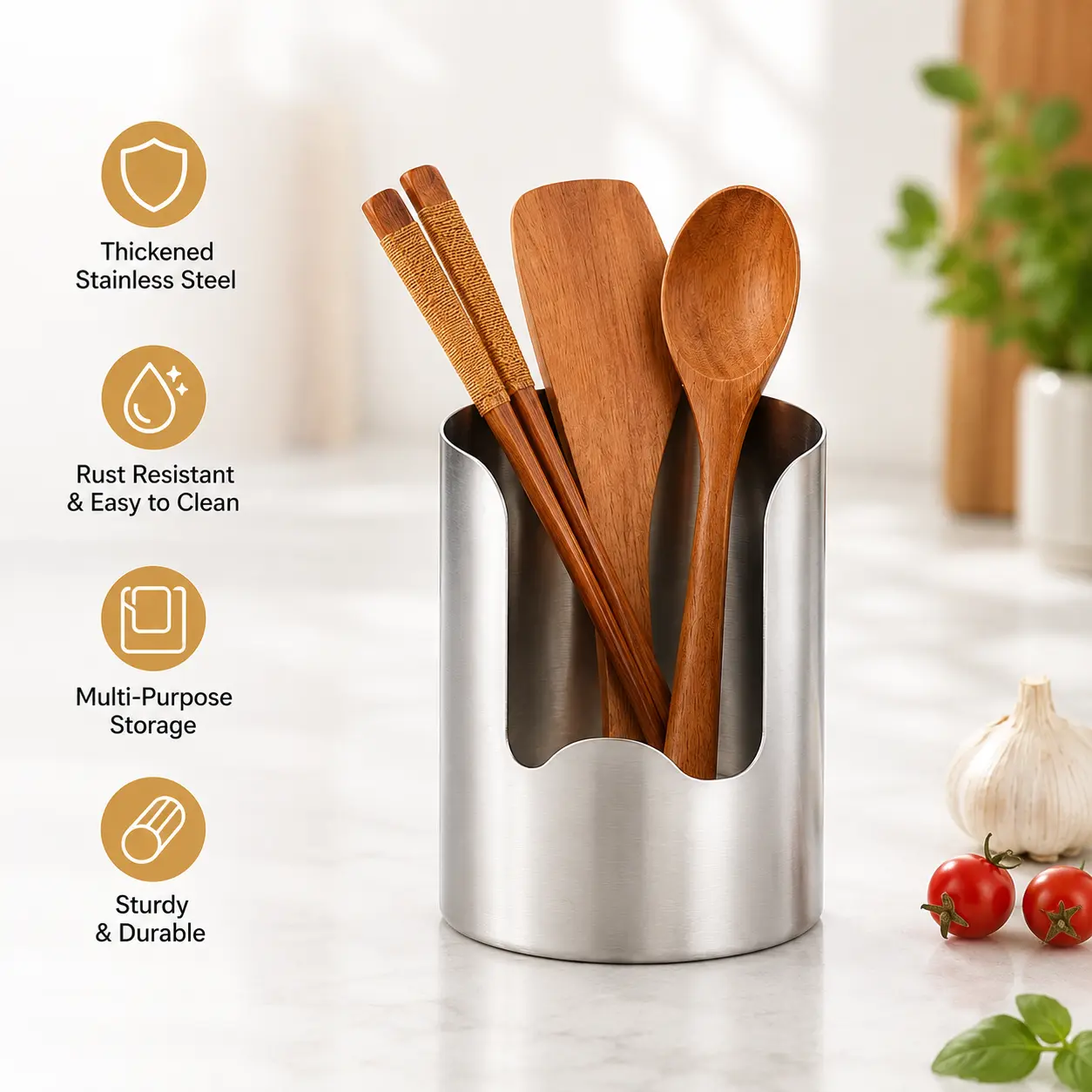 Easy to Clean Stainless Steel Utensil Holder