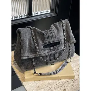 2026 Women's Denim Shoulder Bag, Large Capacity Chic Chain Strap Crossbody Bag for Daily Use, Casual Trendy Versatile Daily Commuting Bag
