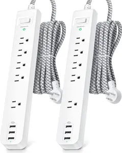 2 Pack Power Strip Surge Protector - 5 Widely Spaced Outlets 3 USB  Ports, 1875W/15A with 5Ft Braided Extension Cord, Flat Plug, Overload Surge Protection, Wall Mount for  Office,White