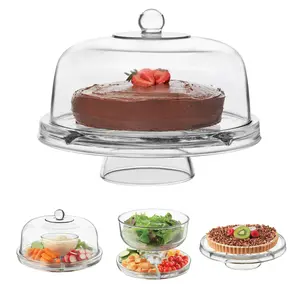 Libbey Selene 6 in 1 Cake Stand, Punch Bowl, Unique Space Saving Glass Cake Stand with Dome, Multi Purpose with Cover To Serve Snacks and More