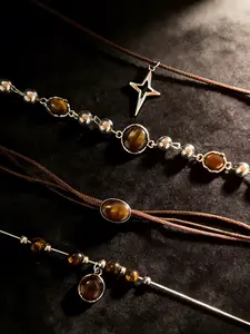 4-Piece Fashion Retro Light Luxury Tiger Eye Stone Niche Design Necklace Set - Stylish & Unique Necklaces with Multiple Versatile Styles, Perfect for Women's Daily Wear, Ideal Gift for Girlfriends & Couples