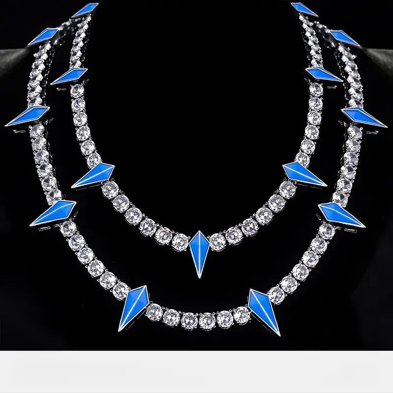 Men's High-Density Full Diamond Glow-in-the-Dark Black Panther Inspired Tennis Chain - 45cm-55cm Costume Jewelry Necklace with Blue Accents, Cross, Crown, Roman Numerals, Stylish Accessories for Edgy Hip-Hop Streetwear Enthusiasts