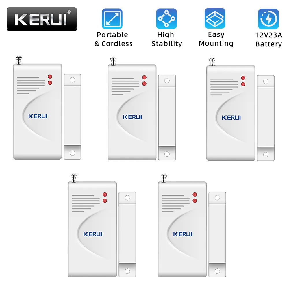 KERUI  5 Pack Door Window Sensor, 433MHz, Compact Rectangular Wireless Magnetic, Home Security Trigger Detector with 100m Transmission, 12V Battery, Compatible with 433MHz Alarm Host-Panel-Siren for Doors-Windows