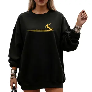 Minimalist Surfer Silhouette Design on Long Sleeve Sweatshirt – Perfect Surf Fan Gift