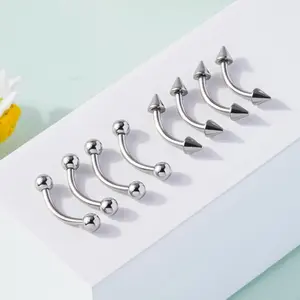 Oufer 16G 8PCS Balls and Spikes Rook/Eyebrow Ring Curved Bar Set
