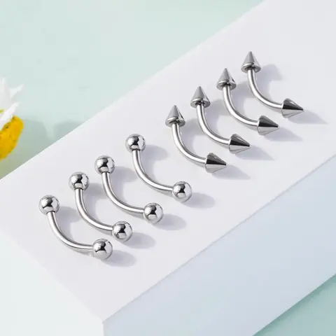OUFER Unisex Basic 8-Piece 16G Stainless Steel Balls & Spikes Piercing Curved Barbell Set - 8mm/10mm Body Jewelry for Rook/Eyebrow Daily Wear
