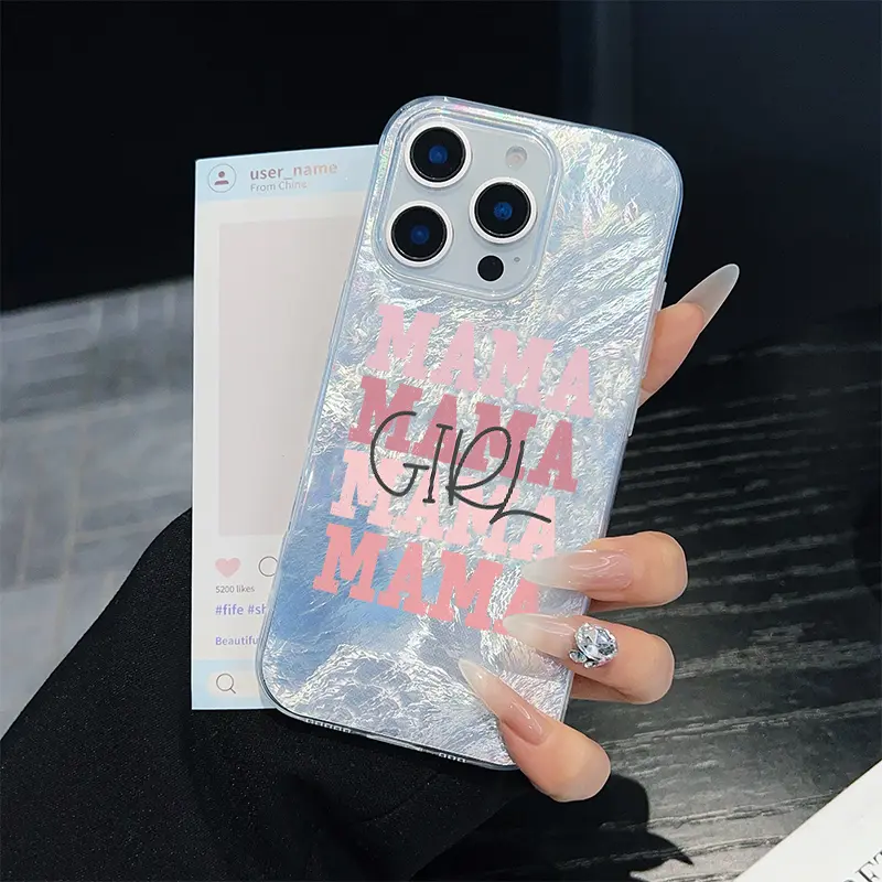 Girl's MAMA Bow Glacier Pattern Fashionable Shockproof Smartphone Casing - Compatible with iPhone 12-17 Series (Including Plus, Pro, Pro Max, Air) & Handheld Cellphone Devices