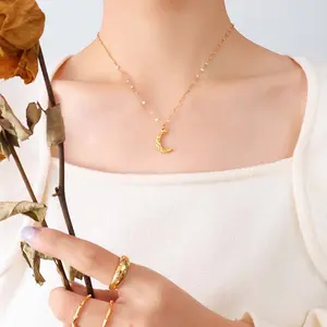 Women's Elegant Adjustable-Length Crescent Clavicle Necklace, Moon Charm Fish Mouth Chain, Daily Wear Artificial Gemstone Jewelry Accessory, Necklaces for Women