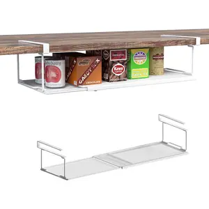 2 Pack Expandable Under Cabinet Shelf, Metal Hanging Under Shelf Storage Basket with 0.94 Inches Thick Clips for Kitchen Cupboard, Under Desk, Laundry Room, Shoe Rack