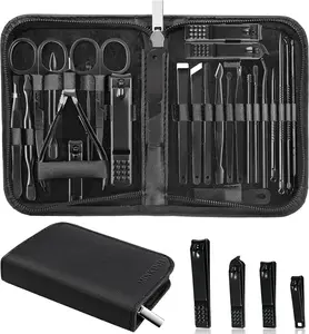 Manicure Set Professional Nail Clipper Kit-26 Pieces Stainless Steel Manicure Kit, Nail Care Tools with Luxurious Travel Case Nail Grooming Kit Present for Men Husband Boyfriend Parent (Black)