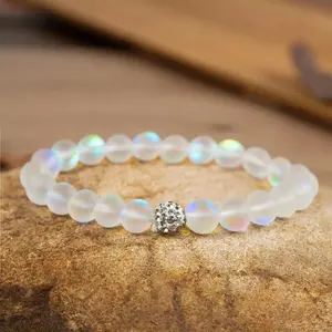Angel Aura Quartz Stone Beaded Bracelet 8mm Rainbow Crystal Stretch Bracelet Handmade for Women Men Daily Use