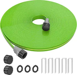 Sprinkler Soaker Hose 25 FT for Yard Garden, Flat Soaker Hose with Stakes, Irrigation Drip Hose, Watering Hose with Holes for Lawn