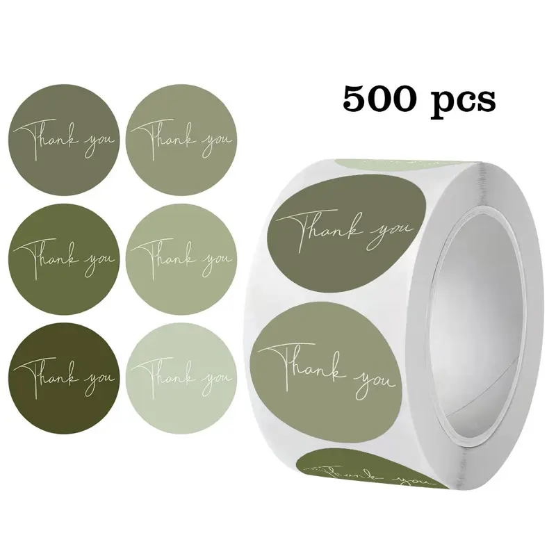 500Pcs 1" Thank You for Your Order Stickers - 6 beautiful Green Designs for Party Gift decoration - Ideal for Expressing Gratitude and Appreciation