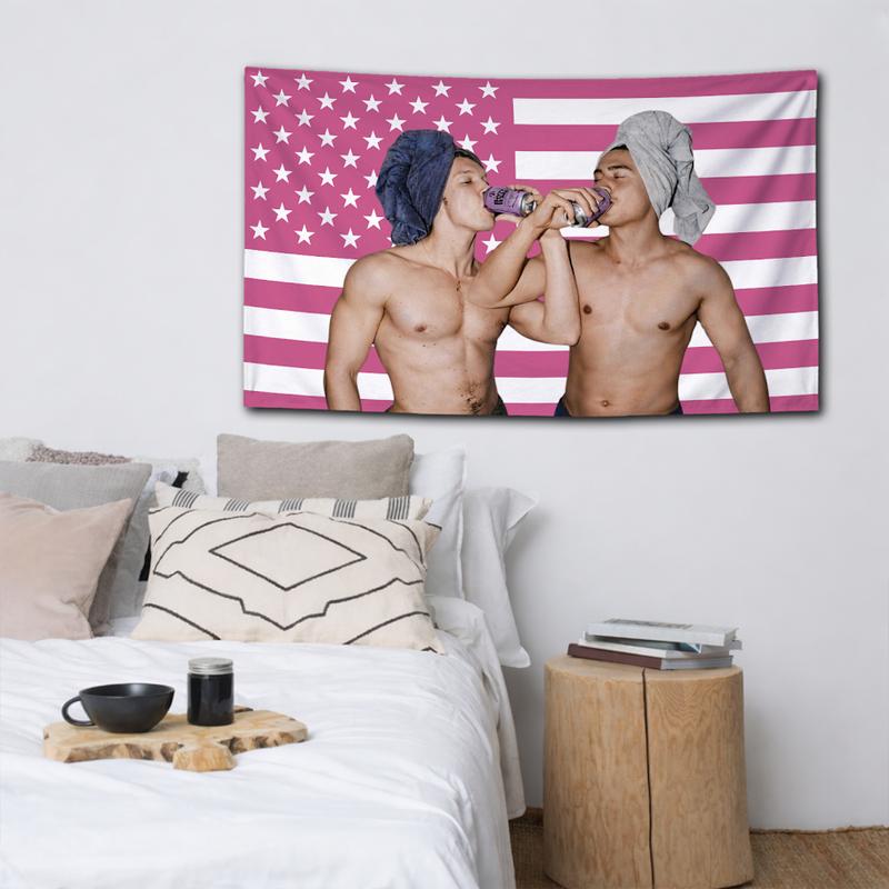 Jettad And Nelk Boys Pink US Flag Tapestry, YouTube Content Creator Lifestyle Decor, 3x5 Feet Indoor Wall Decor, Fun Gifting Idea For College Dorm Rooms | GN060226.R0508.ID01
