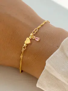 Heart-Shaped Initial Small Water Drop Pendant Women's Bracelet, New Fashion Stainless Steel Chain, Casual Style, All Seasons