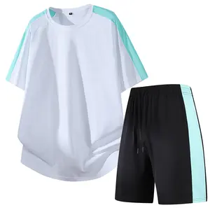 Men's 2-Piece Summer Clothes Set, Menswear Short-Sleeve T-Shirt & Drawstring Shorts, Lightweight Breathable Casual Outfit for Travel, Everyday Wear