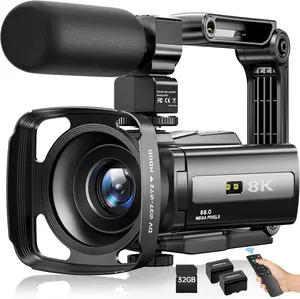 8K Video Camera Camcorder 88MP UHD WiFi Vlogging Cameras for YouTube 18X Digital Zoom IR Night Vision 3.0''Touch Screen Camera with 32GB Card, Microphone, Stabilizer, Lens Hood, Remote, Batteries Wireless Cable Recorder Sd Recording Streaming