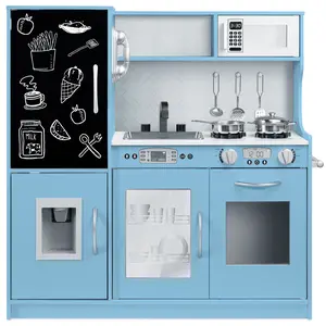 Best Choice Products Pretend Play Kitchen Wooden Toy Set for Kids w/ Telephone, Utensils, Oven, Microwave
