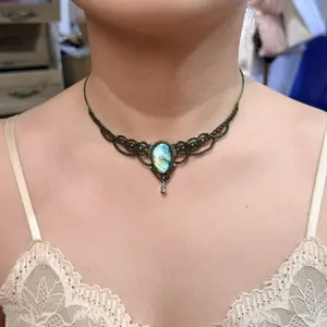 Labradorite Necklace Macrame Handcrafted Unique Gift Boho Ethnic Minimalist Jewelry Stone of Magic Made to Order Adjustable Sweater necklace