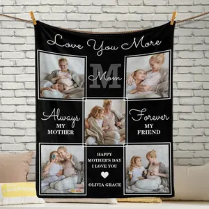 Custom Blanket Memorial Gift with Photo Text Collage for Family Mom Dad Kids Wife or Lover