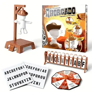 Spanish Word Guessing Game Save Cowboy, Party Game with Rotating Wheel and Letter Cards, Fun Gift for Friends and Family, Portable Packaging, Tabletop Games