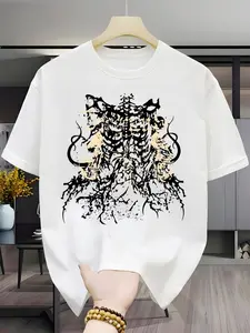 Men's Short Sleeve T-Shirt, Gothic Skull Cross Print, Casual Loose Fit, Breathable Round Neck, Streetwear Fashion, All Seasons