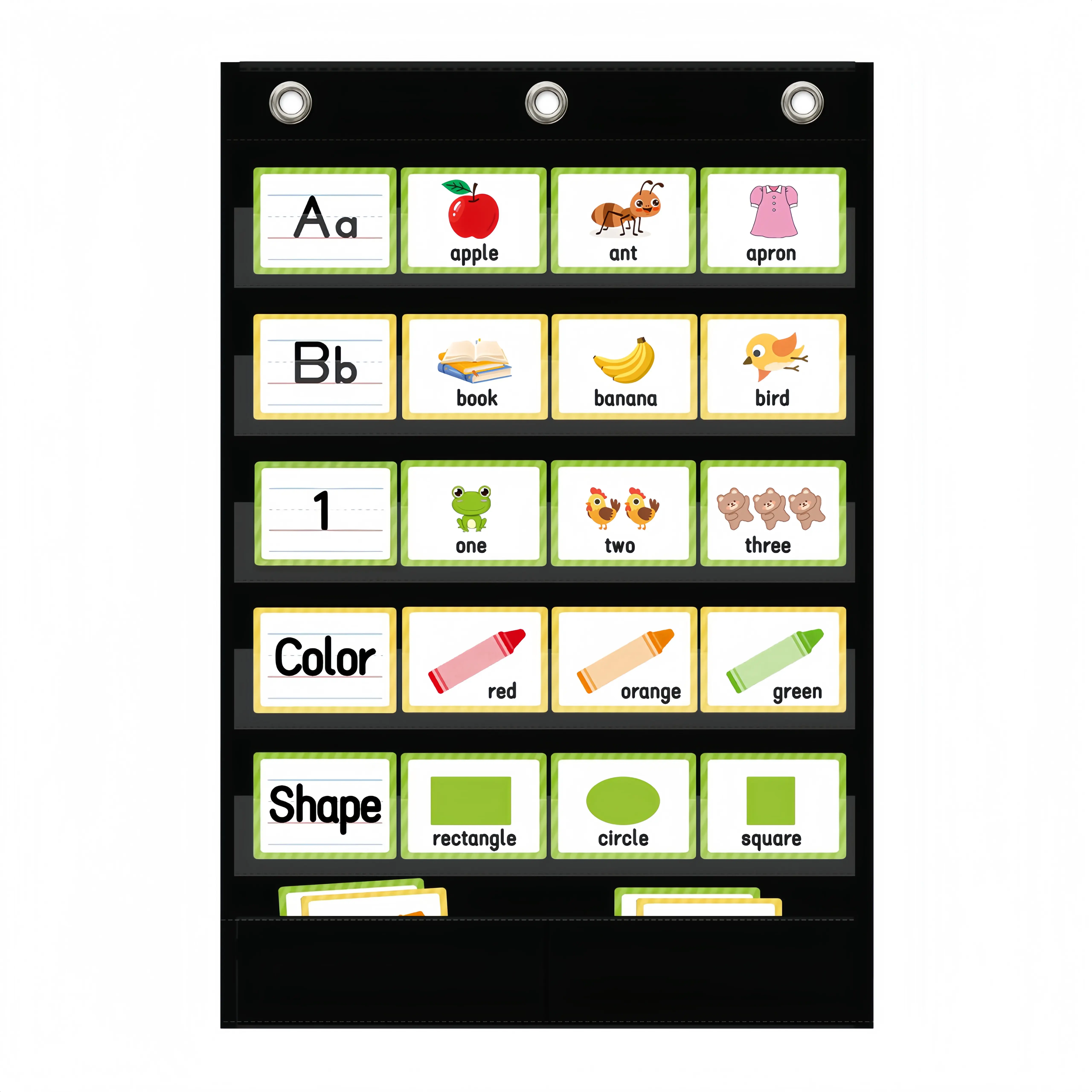 5+1 Pockets Standard Pocket Chart, Clear Words Wall Pocket Chart with Extra Storage Pocket for School Home Office Use