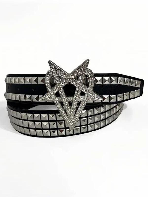 1pc Men's Punk Rivet Belt, Women's Star Rhinestone Gothic Eyelet Hollow Out Leather Belt, Daily Wear Fashion Accessory