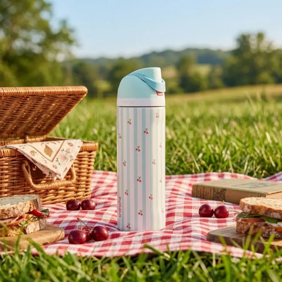 Owala Picnic Insulated Water Bottle with Built-In Straw, Cute Print Stainless Steel Tumbler, Leak Resistant Travel Cup, Cute Animal Design for Daily Use