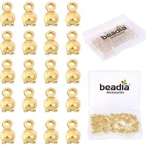 BEADIA 14K Gold Plated End Caps Non Tarnish 3x6mm 200pcs for Jewelry Making Findings