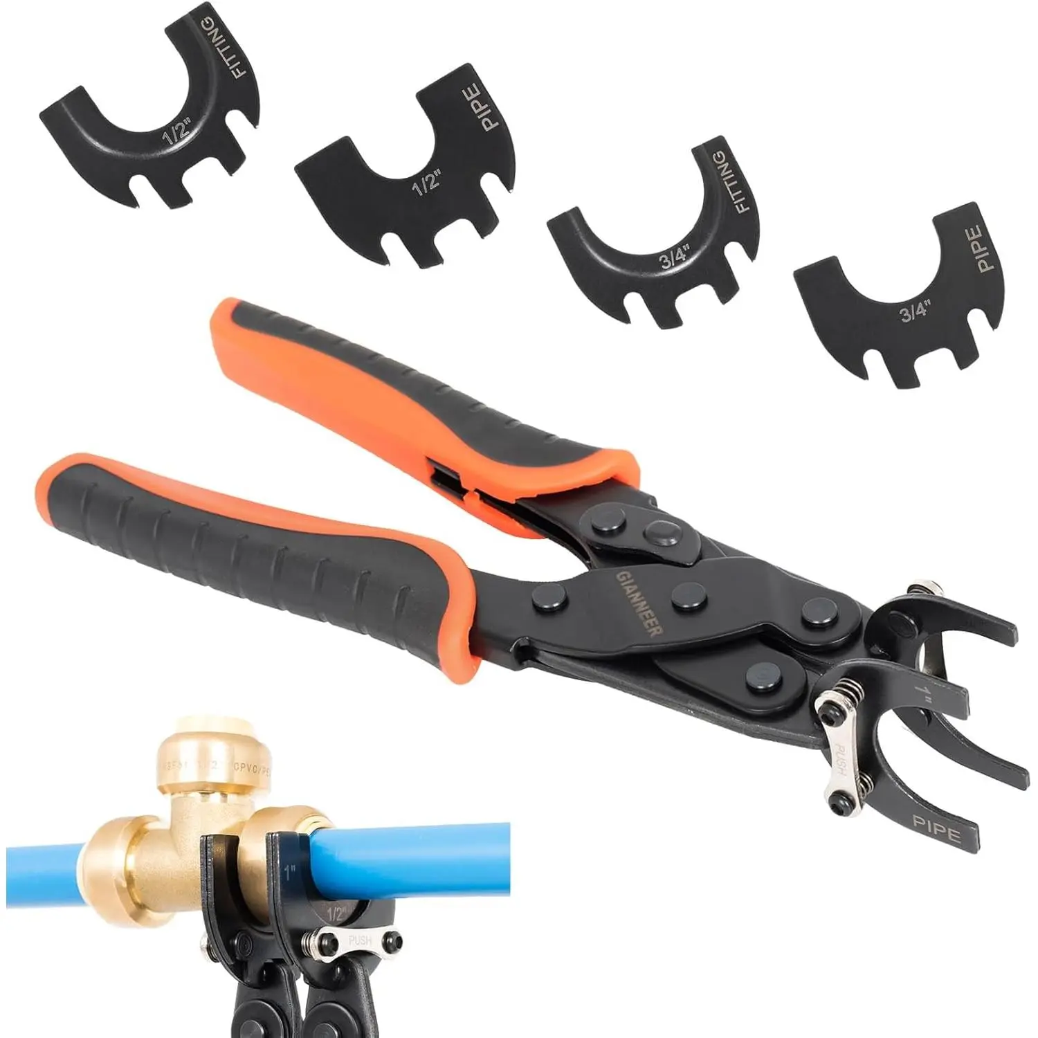 Improved Push-to-Connect Disconnect Tongs with Interchangeable Plate for 1/2", 3/4", 1" PEX & CPVC Push Fittings, High Quality & Durable for Convenient Plumbing Work