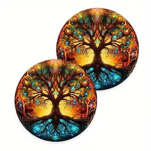 Floral Pattern Car Coaster, Waterproof Car Round Cup Mat, Universal Car Cup Pad, Car Interior Decoration Accessories