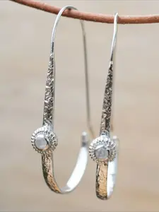 Handmade Hammered Silver Hoop Earrings for Women, Natural Stone Dangle Hoop Earrings, Boho Tribal Statement Jewelry Gift for Her, Boho Style Jewelry