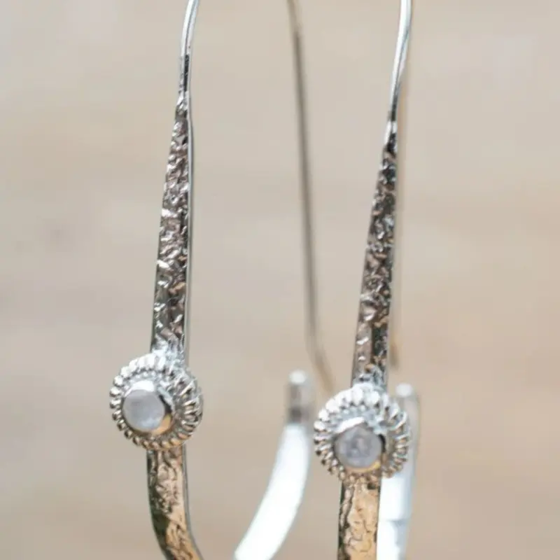 Handmade Hammered Silver Color Hoop Earrings for Women, Cubic Zirconia Dangle, Dangling Earrings, Boho Tribal Style, All-Seasons Accessories Gift, CZ Earrings, Boho Style Jewelry