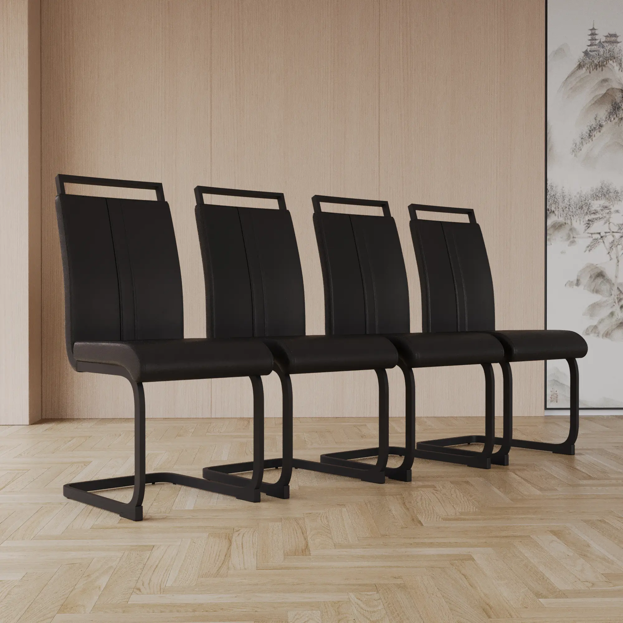 Modern kitchen Dining Chairs,PU Faux Leather High Back Upholstered Side Chair with C-shaped Tube. Black Metal Legs for Dining Room Kitchen Vanity Patio Club Guest Office Chair (Set of 4)chairs of tiktok