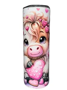 Highland Cow With V-Day Valentines Day Cookies - 20oz Skinny Straight Sublimation Tumbler - Amy's Tumbler Junkies - Your Favorite Tumbler Shop!