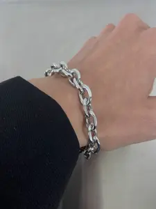 Men's Fashion Silver Color Stainless Steel Bracelet, Casual Style Chain Link Design, All Season Wearable Jewelry Accessory, Stainless Steel Bangle