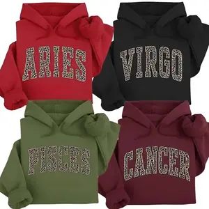 [LEAVE A NOTE OR NOT EST] Full 12 Zodiac Leopard Print Hoodie - Clean Astrology Symbol Pullover Featuring Optional EST Birth Year Detail, Unisex Horoscope Style Gift For Aries, Virgo, Pisces And Cancer Fans