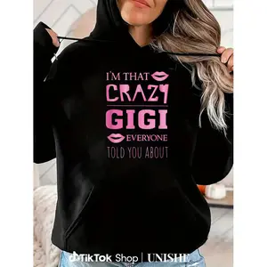 Crazy Gigi Hooded Sweatshirt – Bold Pink Funny Grandma Graphic on Comfortable Black