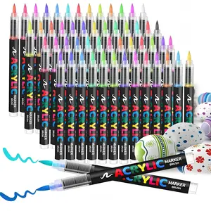 Paint Acrylic Drawing Markers Pen, 1 Set 24/36/48 Colors Soft Brush Tip Acrylic Paint Marker, Quick-drying Waterproof Acrylic Marker for Canvas, Rock Painting, Wood, DIY Crafts, Art Supplies