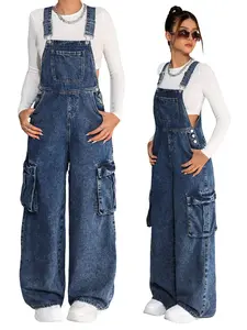 Girls Denim Overalls 2026, New Vintage Washed Cargo Pockets, Wide Leg Pants, Spring Summer School, Fashionable Kids Clothing